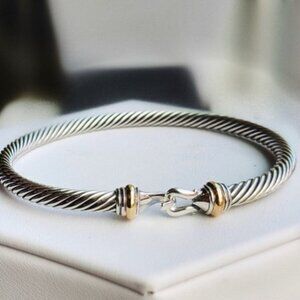 David Yurman 4mm Buckle Cable Bracelet in sterling silver with 18K Gold